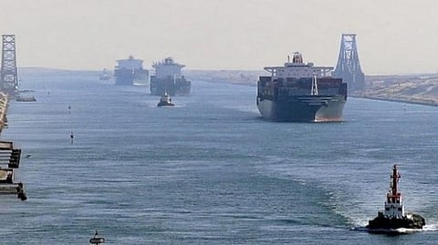 Ships in the Suez Canal (photo date unknown)