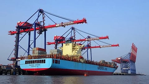 Cargo operations at Pipavav Port on India's western coast