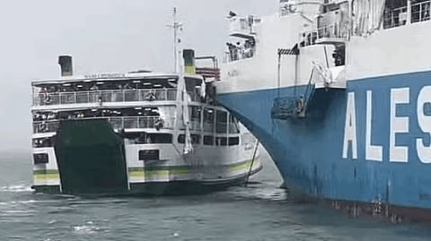The Ro-Pax ferry Maria Rebecca (left) and the vehicle carrier Antonia 1 at the time of the incident
