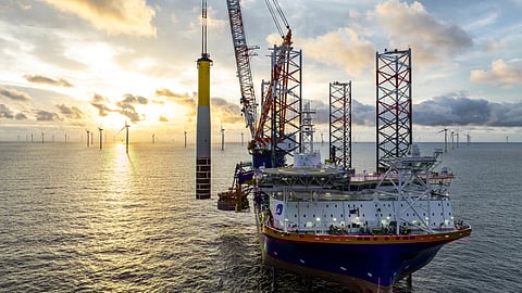 Van Oord's jackup Boreas installing monopile foundations