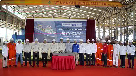 Steel-cutting ceremony for Penta-Ocean Construction's new cable laying vessel