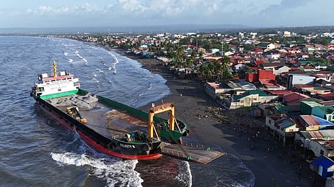The grounded landing craft Felicity 8 off Lemery in the Philippines' Batangas province south of Manila, November 11, 2025