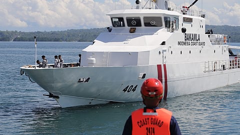 The Indonesian Maritime Security Agency patrol vessel KN Gajah Laut arrives in Davao City in the southern Philippines during a five-day goodwill visit, November 20, 2023.