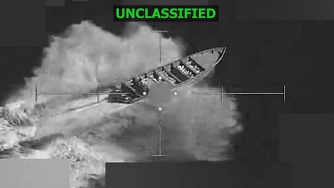 Screengrab of video showing drug running boat before being struck by US forces on November 15