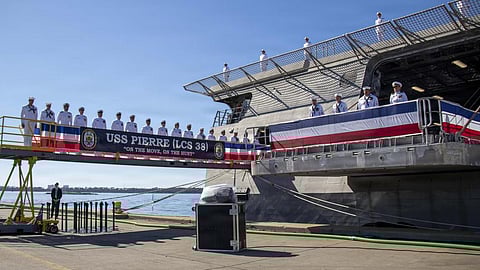 Commissioning ceremony of the US Navy Independence-class littoral combat ship USS Pierre in Panama City, Florida, November 15, 2025