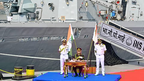 Commissioning ceremony of the Indian Navy anti-submarine warfare shallow-water craft INS Mahe