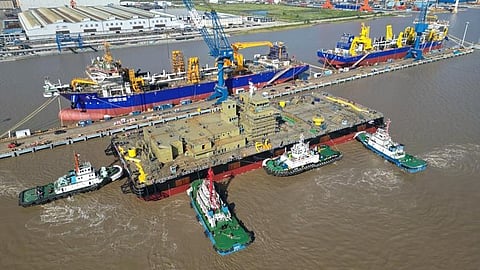 Launch of Drydocks World's new 5,000-tonne floating crane, Alnokhada