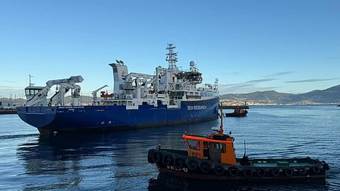 The Dutch research vessel Anna Weber-van Bosse heading out for her initial sea trials, November 21, 2025