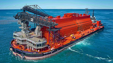 MinRes Coolibah, a transshipping barge supporting Mineral Resources' Onslow Iron project in Western Australia