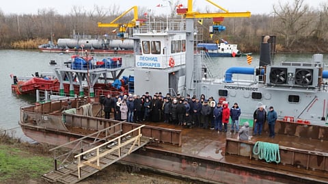 Launch of the Project Ts490DM1 river dredger Leonid Svinarev