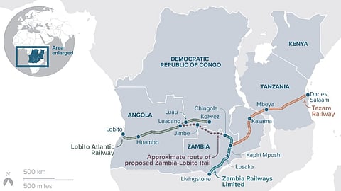 Map showing the main railway routes and export ports in sub-Saharan Africa