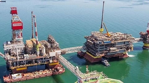Russian oil production platforms in the Caspian Sea