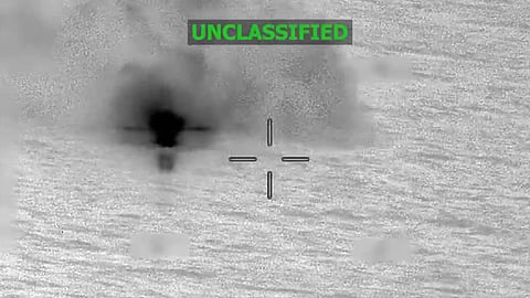 Aftermath of US military strike on drug smuggling boat, killing two men