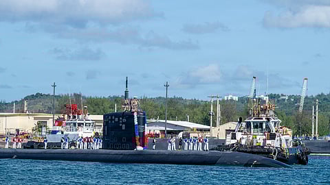 Los Angeles-class submarine USS Annapolis returns to its homeport at Naval Base Guam