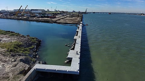 The Pier 38/39 slip (seen above) will be filled with dredge materials in 2026 to add cargo laydown area at the Port of Galveston West Port Cargo Complex.