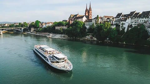 The river cruise ship Rhystärn operated by Switzerland's Basler Personenschifffahrt
