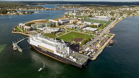 Massachusetts Maritime Academy campus in Buzzards Bay with the national security multimission vessel Patriot State