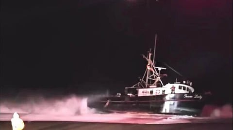 The grounded crab boat Texas Lady near Port Orford, Oregon, January 11, 2026