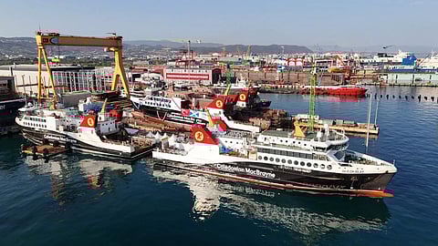 Isle of Islay pictured with its sister ships under construction
