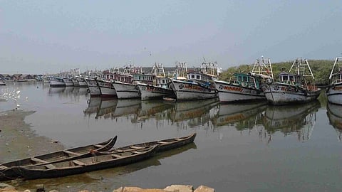 Fishing boats the Port of Ponnani in Kerala, India