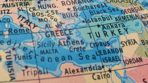 Map showing Greece, Israel and Turkey