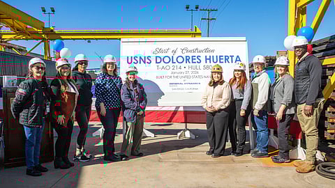 Ceremony marking the start of construction of USNS Dolores Huerta, the US Navy's tenth John Lewis-class fleet replenishment oiler, January 27, 2026