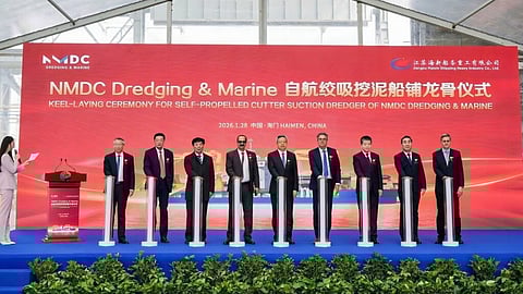 Keel-laying ceremony of NMDC's new self-propelled cutter suction dredger