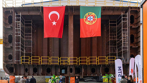 The keel of the first of two auxiliary oiler replenisher and logistics ships ordered by the Portuguese Navy