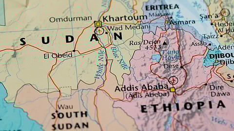 ethiopia map, sudam, eritrea, djibouti, red sea