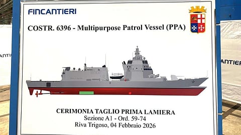 Steel-cutting ceremony of the Italian Navy's eighth Thaon di Revel-class patrol ship, February 4, 2026