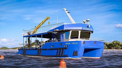 Rendering of a Project RDB 75.01 oyster and mussel farm workboat