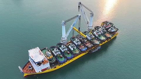 BigLift Shipping's heavy lift vessel Happy Star with a cargo of tugs