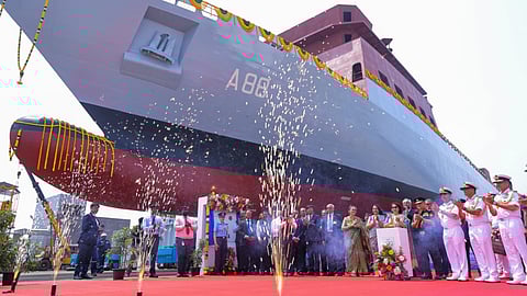 Launch of the future Indian Navy cadet training ship INS Krishna, February 16, 2026