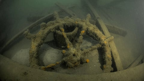 Clough's helm lying at the bottom of Lake Erie