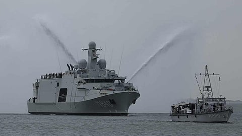 HNLMS Vlissingen (left) approaching Den Helder for her formal delivery to the Royal Netherlands Navy, February 27, 2026