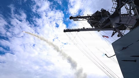Arleigh Burke-class guided-missile destroyer USS Thomas Hudner (DDG 116) fires a Tomahawk land attack missile in support of Operation Epic Fury, March 1, 2026