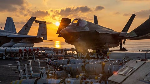 An F-35C Lightning II, attached to Marine Fighter Attack Squadron (VMFA) 314, is staged for flight operations on the flight deck of Nimitz-class aircraft carrier USS Abraham Lincoln (CVN 72) in support of Operation Epic Fury, March 3, 2026