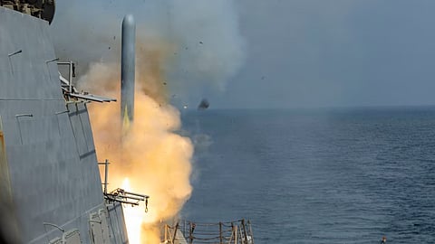 Arleigh Burke-class guided-missile destroyer USS Delbert D. Black (DDG 119) fires a Tomahawk land attack missile (TLAM) in support of Operation Epic Fury, February 28, 2026