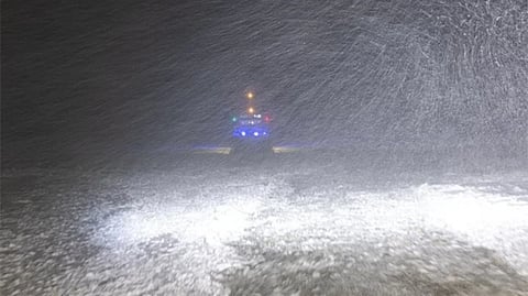 Ship navigating in ice in the Baltic Sea