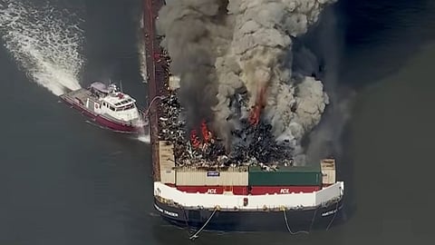 Fire onboard scrap metal barge off Delaware Bay, March 10, 2026
