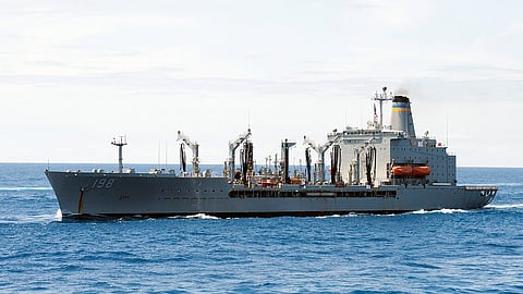The US Navy fleet replenishment oiler USNS Big Horn underway in the Atlantic Ocean, June 26, 2012