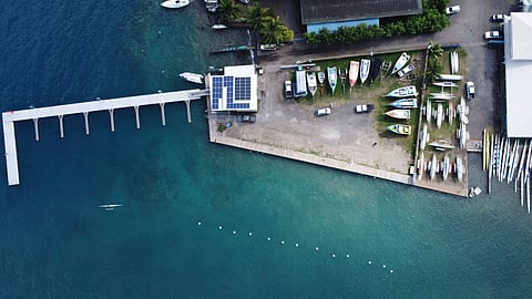 Overhead view of one of the concrete docks