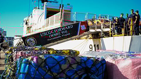 Drugs offloaded by the US Coast Guard medium endurance cutter USCGC Forward at Port Everglades, Florida, March 19, 2026