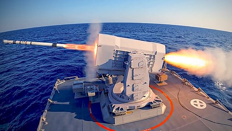 RIM-116 RAM being launched from a Hellenic Navy Roussen-class fast attack craft