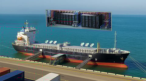 Rendering of a floating data centre converted from a used ship