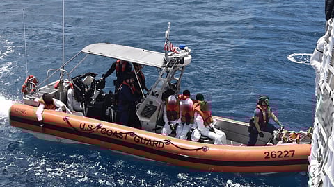 The over the horizon small boat assigned to the medium endurance cutter USCGC Thetis transporting some of the illegal migrants prior to their repatriation to the Dominican Republic