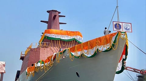 The Indian Navy offshore patrol vessel INS Shachi at her launching ceremony, March 31, 2026