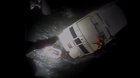 US Coast Guard MH-60T Jayhawk helicopter crew from Air Station Cape Cod hoists four people from the disabled yacht Proudfoot, April 4, 2026.