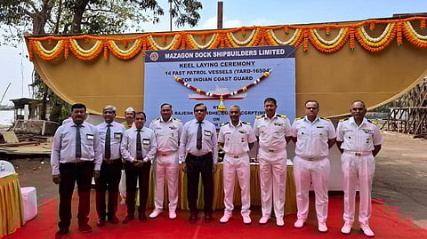 Keel laying ceremony held by Mazagon Dock Shipbuilders for a new fast patrol vessel for the Indian Coast Guard, April 7, 2026