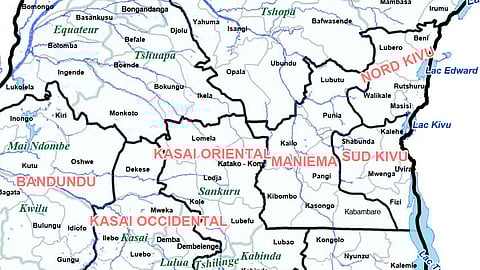 Map of the Democratic Republic of the Congo showing Kalehe Territory in the country's east